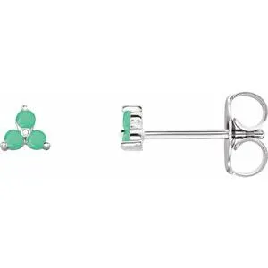 Platinum Natural Chrysoprase Three Stone Earrings