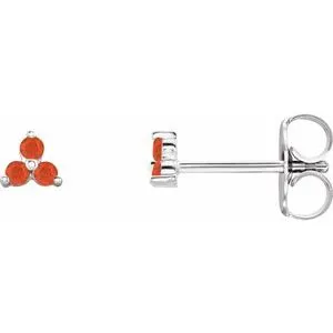 Platinum Natural Mexican Fire Opal Three Stone Earrings