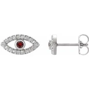Platinum Natural Mozambique Garnet & Natural White Sapphire Evil Eye Earrings
