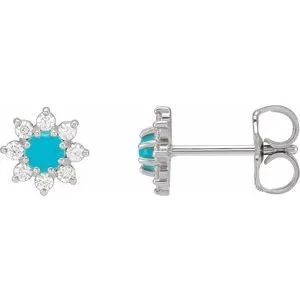 Platinum Natural Turquoise & 1/8 CTW Natural Diamond Flower Earrings