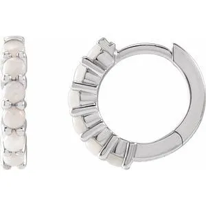 Platinum Natural White Opal 12.2 mm Huggie Hoop Earring