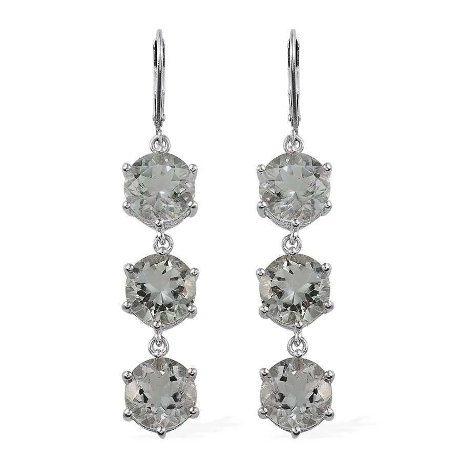 Platinum over Sterling Silver 14K YG Green Amethyst Prasiolite Ring and Earring Set