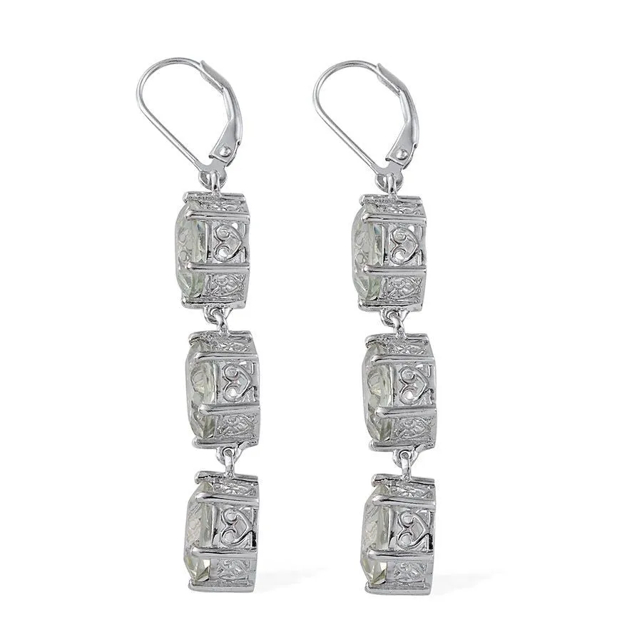 Platinum over Sterling Silver 14K YG Green Amethyst Prasiolite Ring and Earring Set