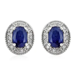 Platinum over Sterling Silver Masoala SAPPHIRE & Zircon Halo Stud Earrings