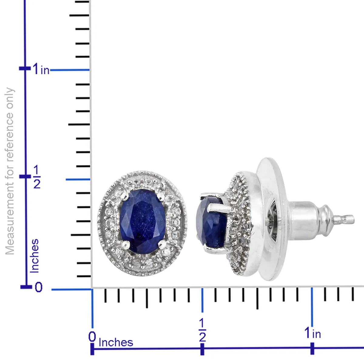 Platinum over Sterling Silver Masoala SAPPHIRE & Zircon Halo Stud Earrings