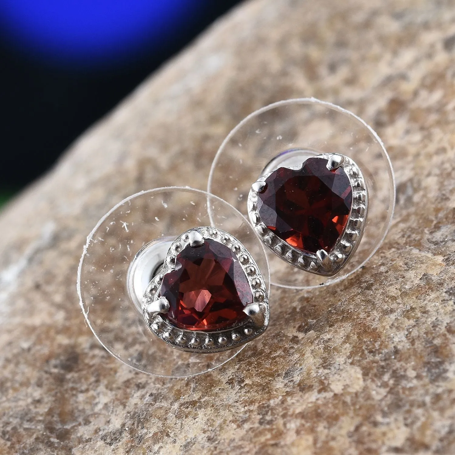 Platinum over Sterling Silver Mozambique Garnet Heart Halo Stud Earrings