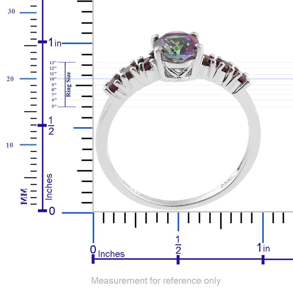 Platinum over Sterling Silver Mystic Topaz Ring, Pendant, Earrings Set with Chain