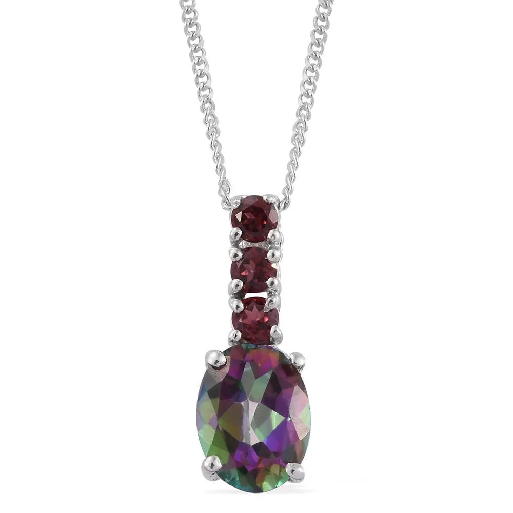 Platinum over Sterling Silver Mystic Topaz Ring, Pendant, Earrings Set with Chain