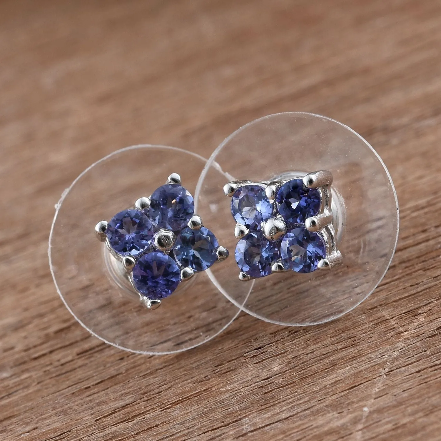 Platinum over Sterling Silver Premium AAA Tanzanite Stud Earrings