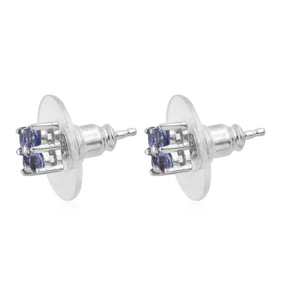 Platinum over Sterling Silver Premium AAA Tanzanite Stud Earrings