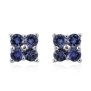 Platinum over Sterling Silver Premium AAA Tanzanite Stud Earrings
