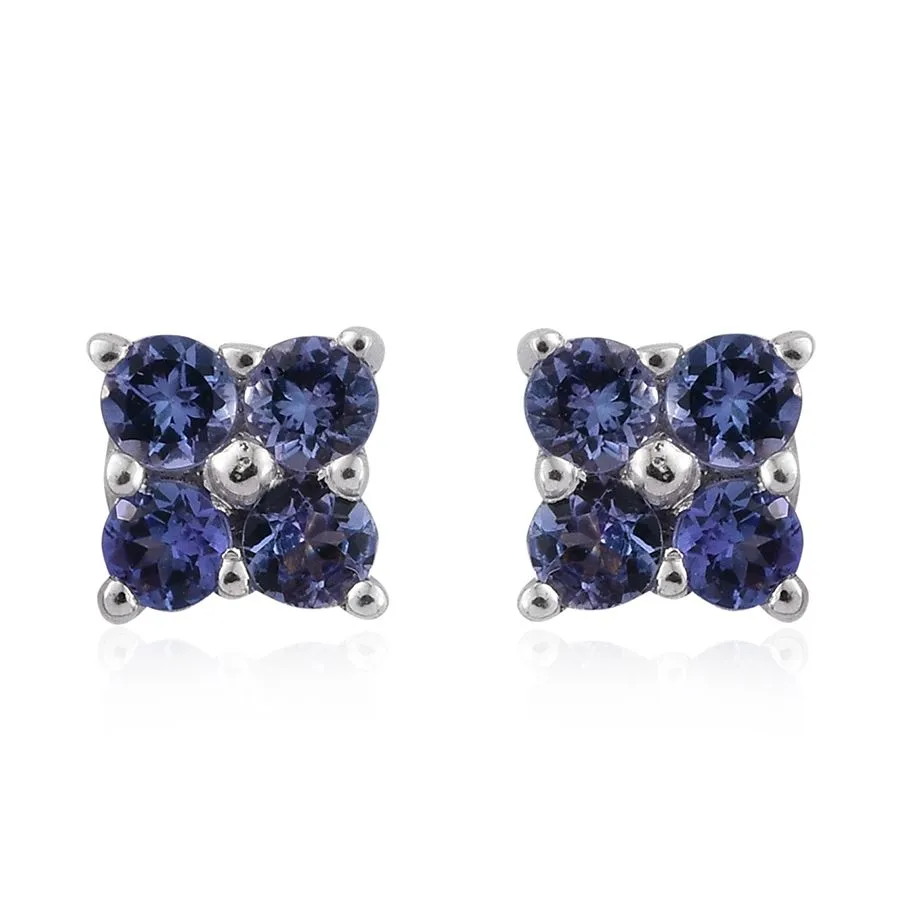 Platinum over Sterling Silver Premium AAA Tanzanite Stud Earrings