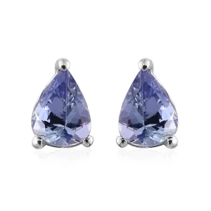 Platinum over Sterling Silver Tanzanite Teardrop Pear Shaped Stud Earrings