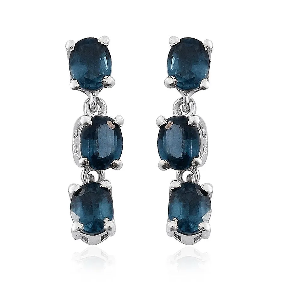 Platinum over Sterling Silver Teal Kyanite Dangle Drop Post Earrings