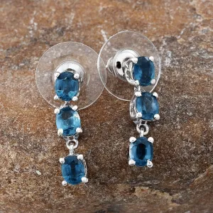 Platinum over Sterling Silver Teal Kyanite Dangle Drop Post Earrings