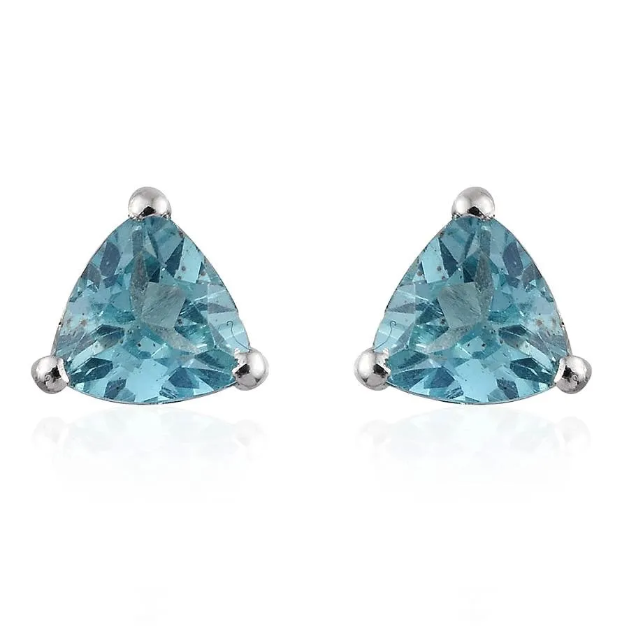 Platinum over Sterling Silver Trillion Madagascar Apatite Stud Earrings (.900ct)