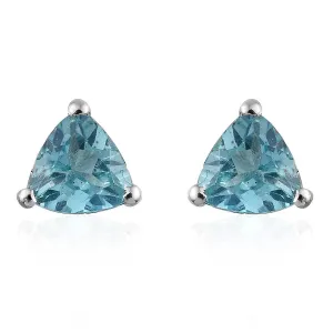 Platinum over Sterling Silver Trillion Madagascar Apatite Stud Earrings (.900ct)