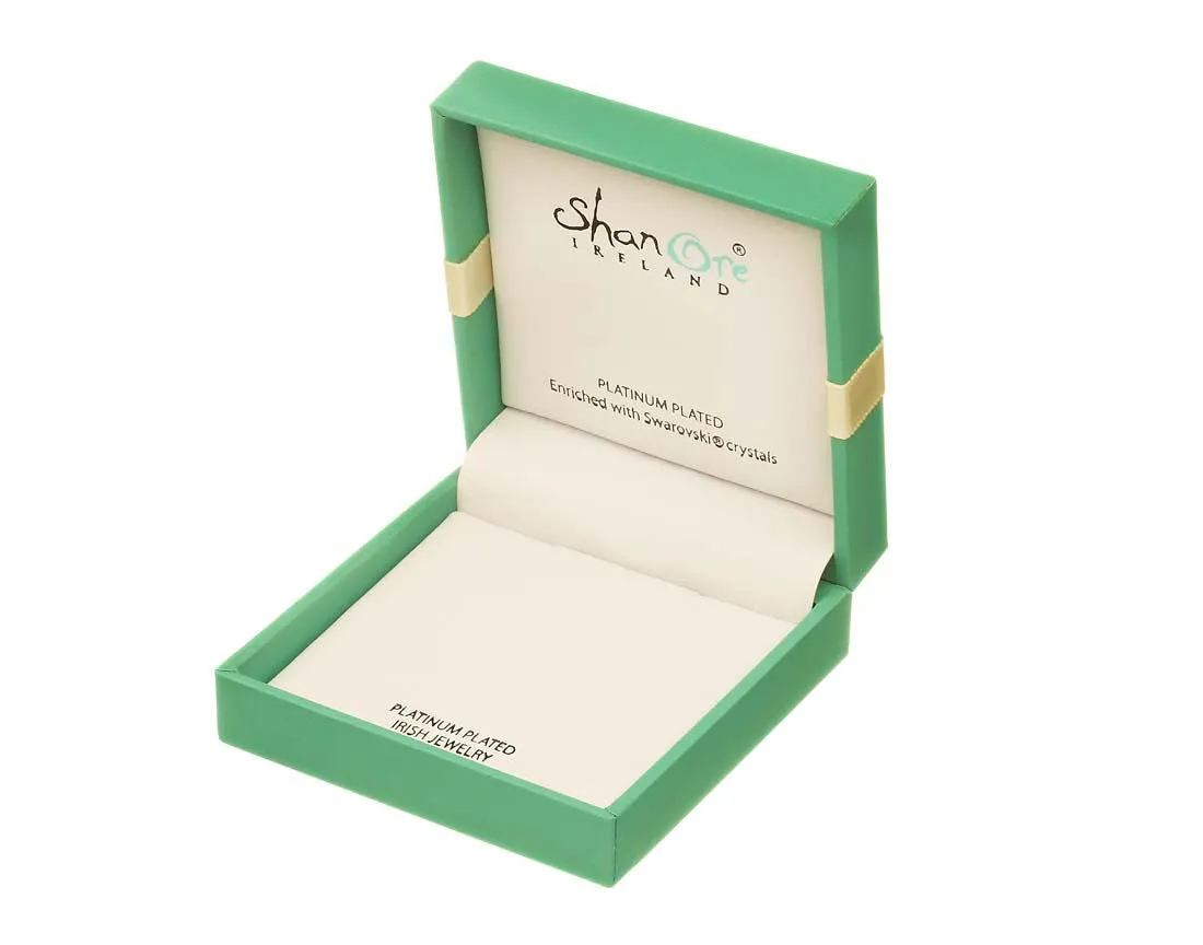 Platinum Plated Claddagh Drop Earrings With Peridot Crystals