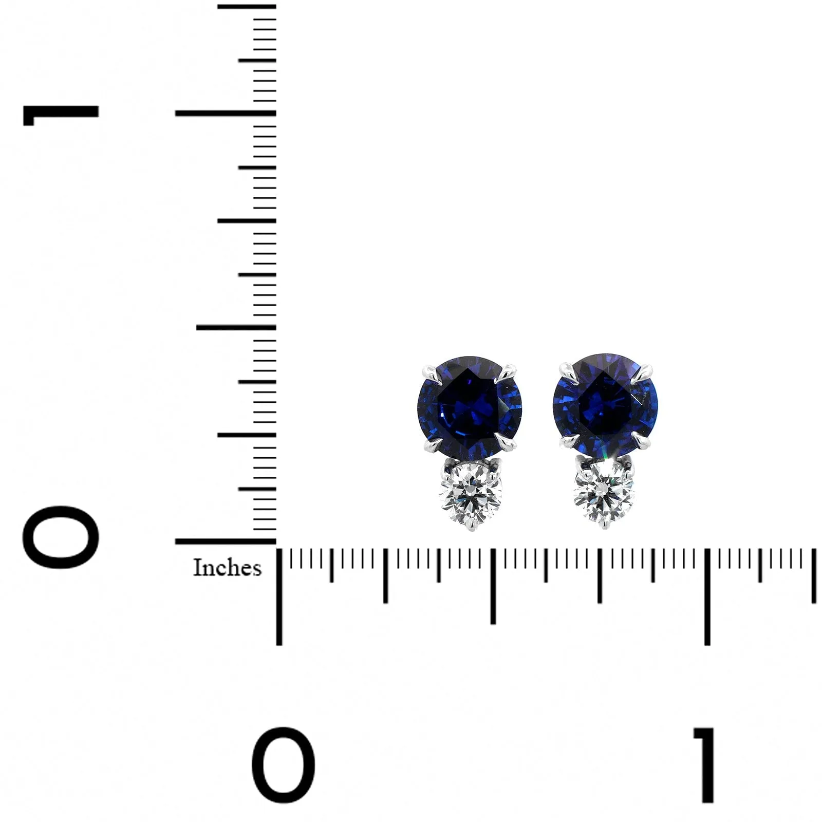 Platinum Round Blue Sapphire and Diamond Stud Earrings
