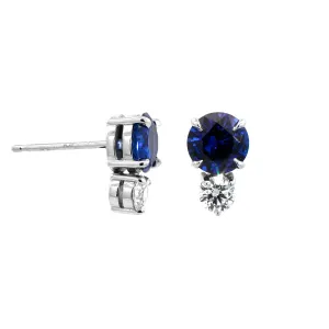 Platinum Round Blue Sapphire and Diamond Stud Earrings