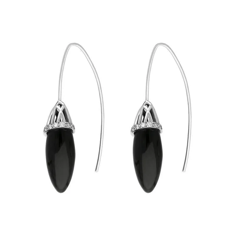 Platinum Whitby Jet Diamond Cosmic Hook Drop Earrings