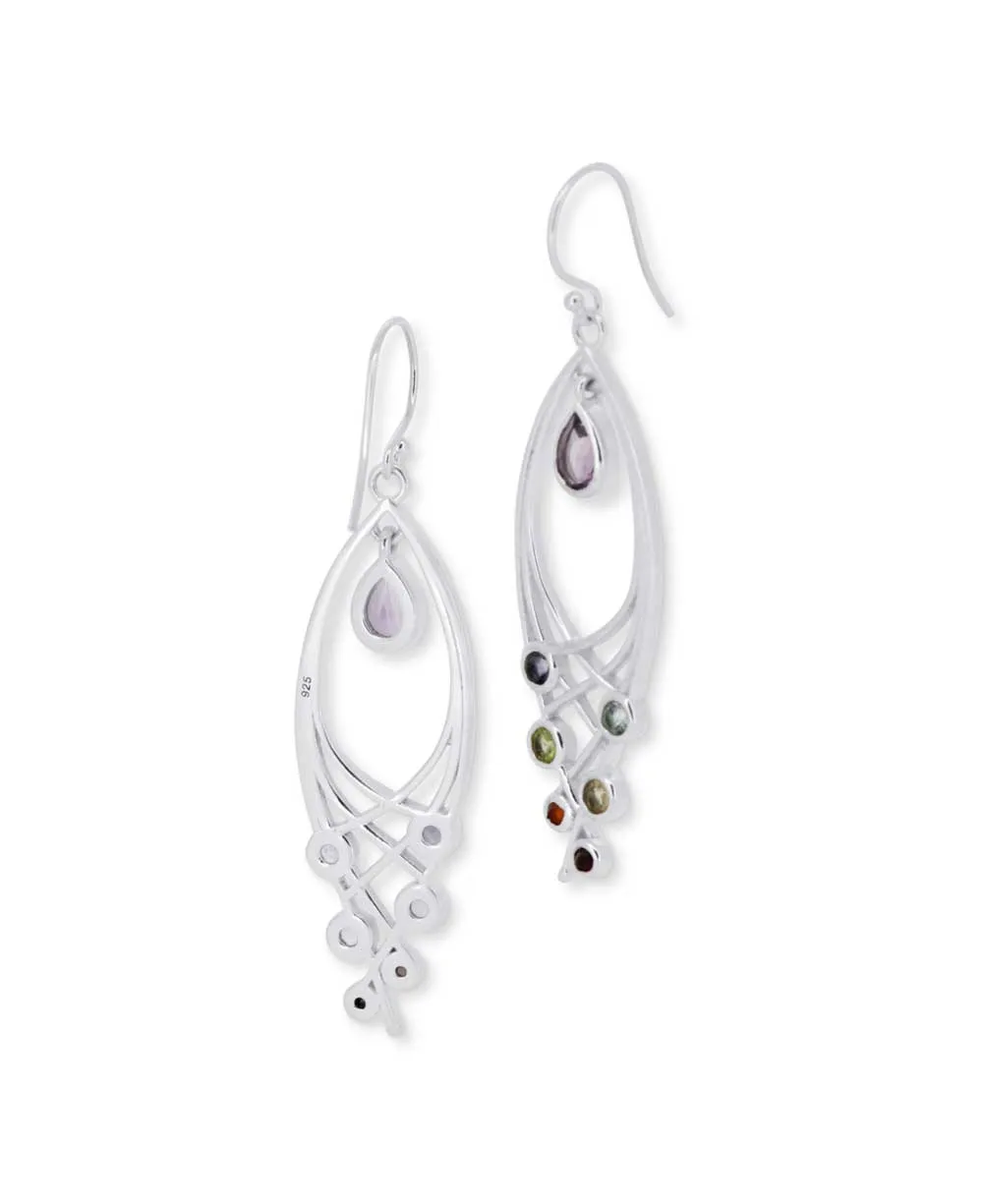 Premium Leaf Shaped Sterling Silver Chakra Gemstone Dangle Earrings