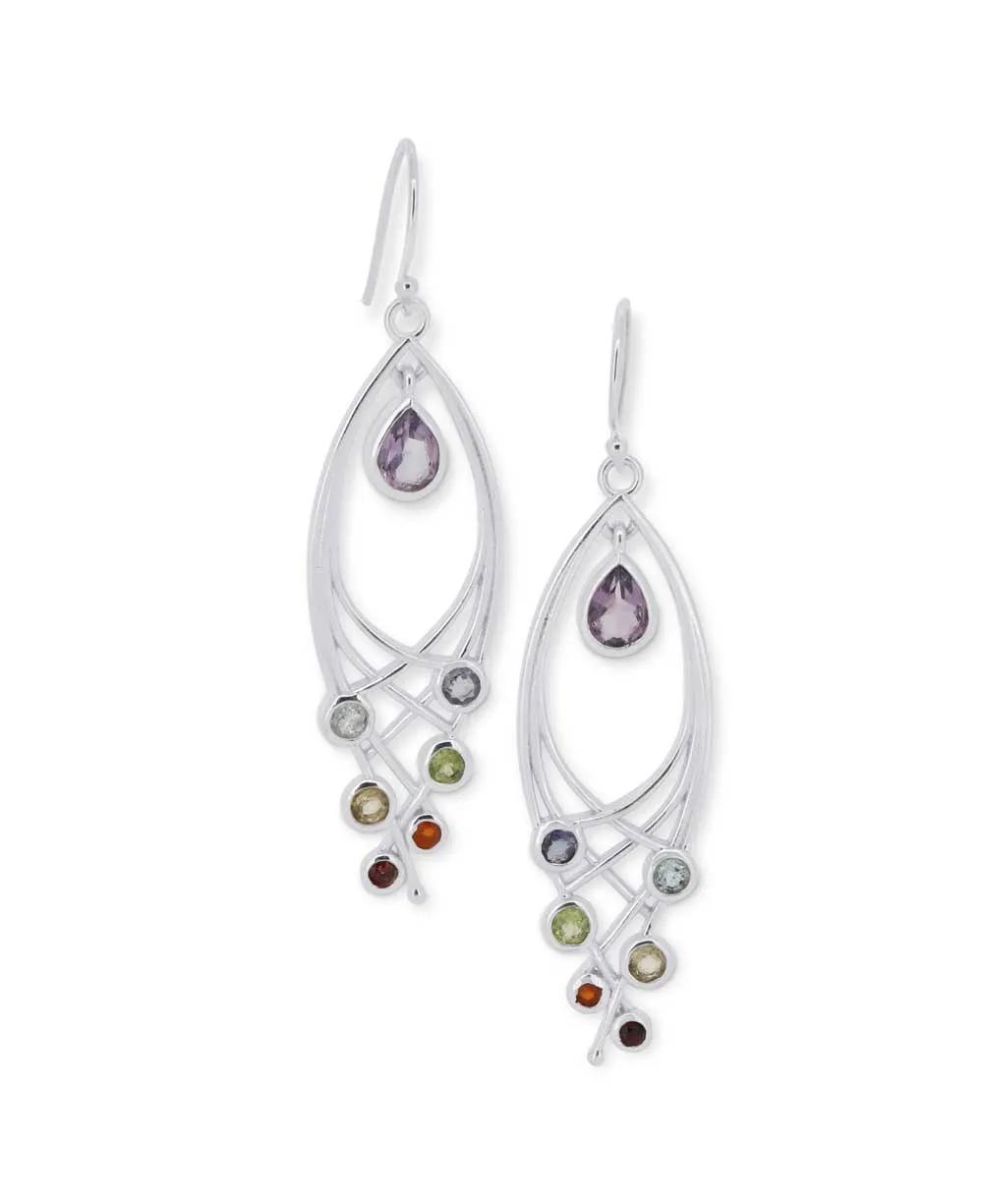 Premium Leaf Shaped Sterling Silver Chakra Gemstone Dangle Earrings