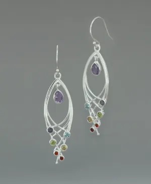 Premium Leaf Shaped Sterling Silver Chakra Gemstone Dangle Earrings
