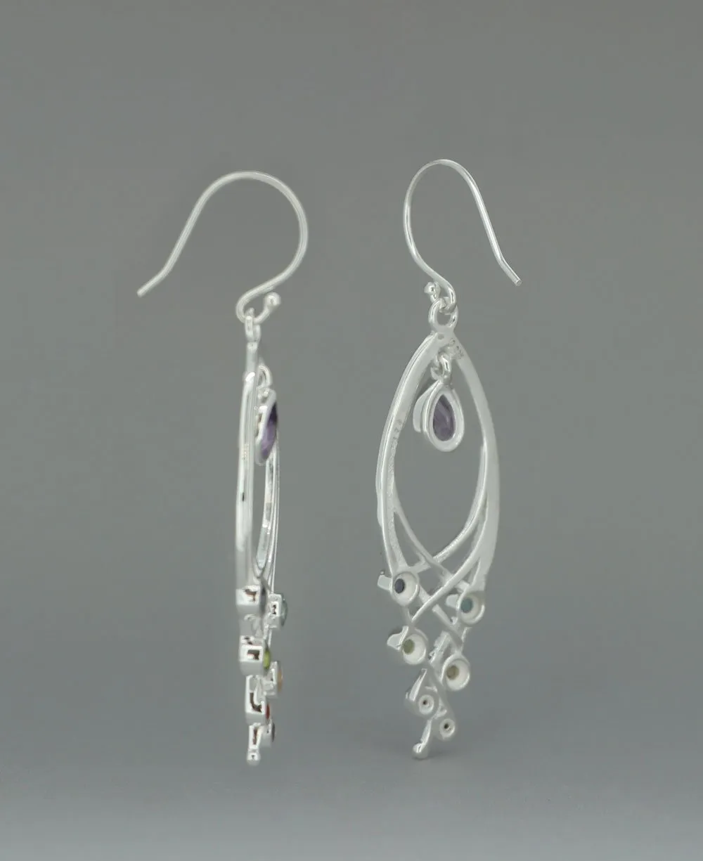Premium Leaf Shaped Sterling Silver Chakra Gemstone Dangle Earrings