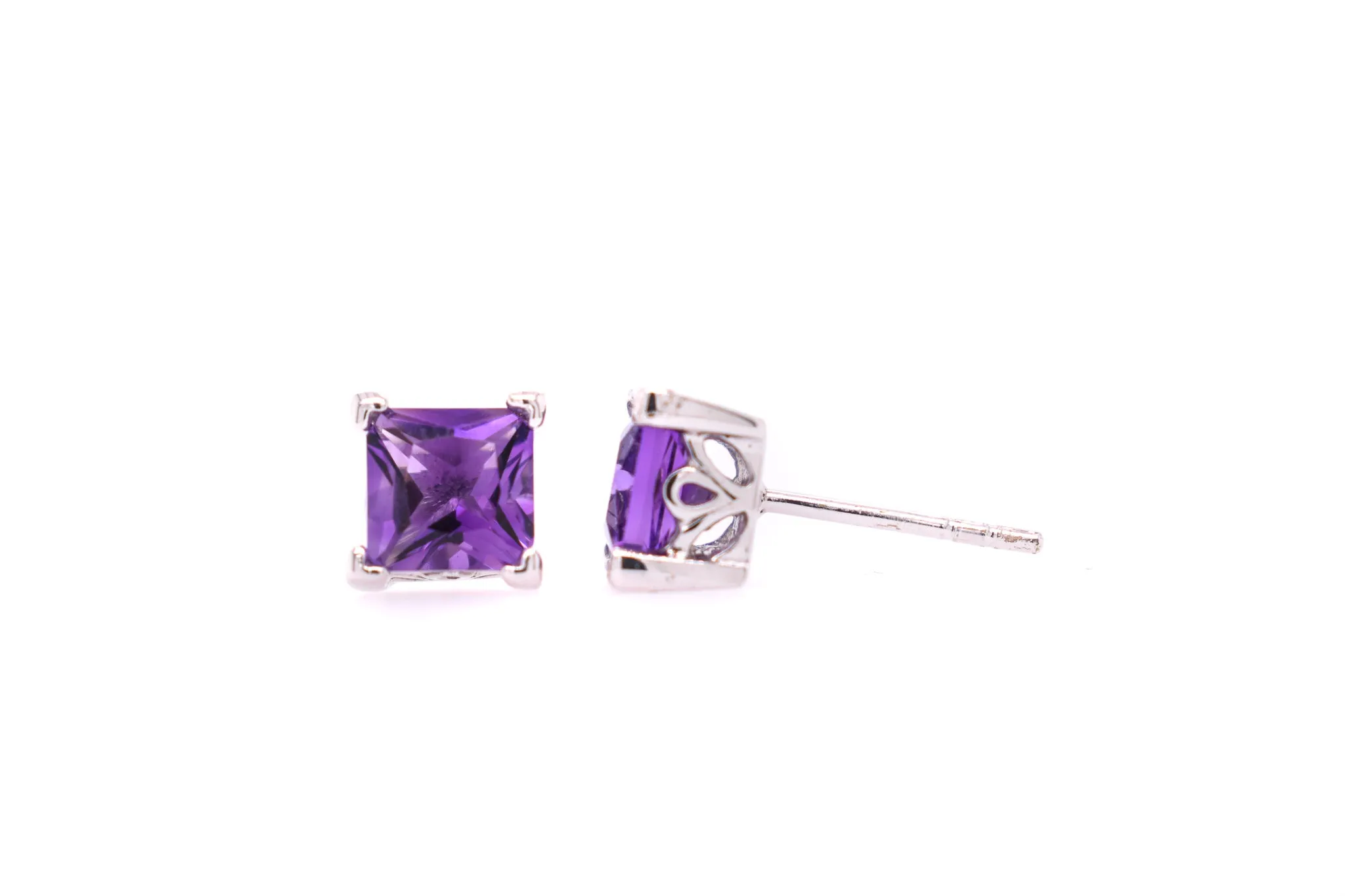 Princess Cut Amethyst Earrings