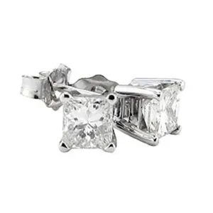 Princess Cut Genuine Natural Earth Mined Diamond Women Stud Earring 2.51 Ct. F Vs1 Gold