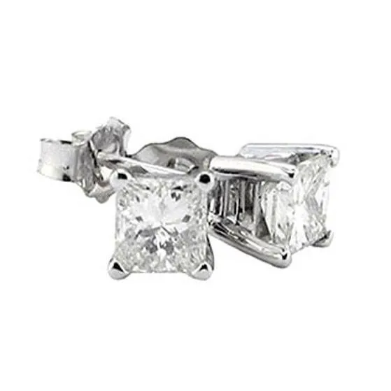 Princess Cut Genuine Natural Earth Mined Diamond Women Stud Earring 2.51 Ct. F Vs1 Gold