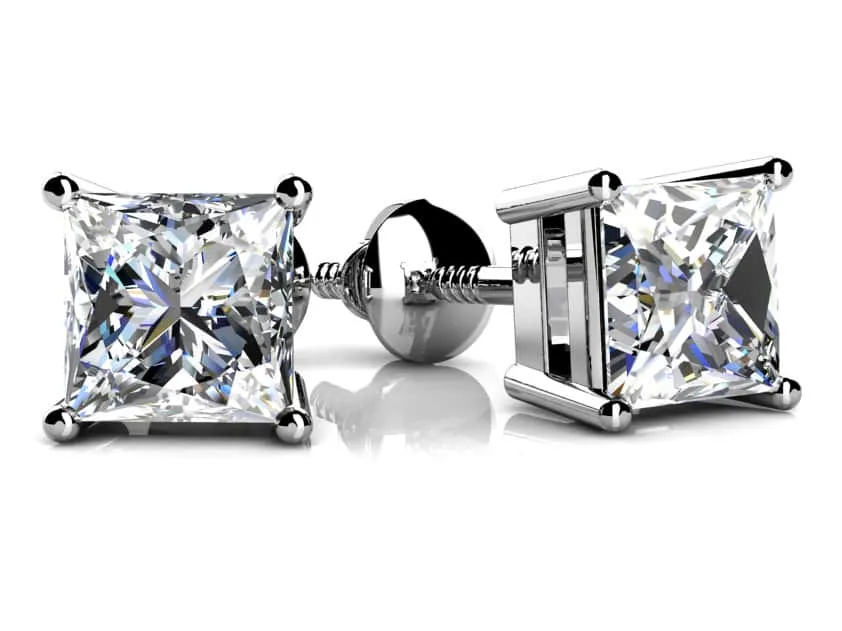 Princess Cut Lab-Grown Diamond Stud Earrings with 4.00 ct.(finished) 7mm