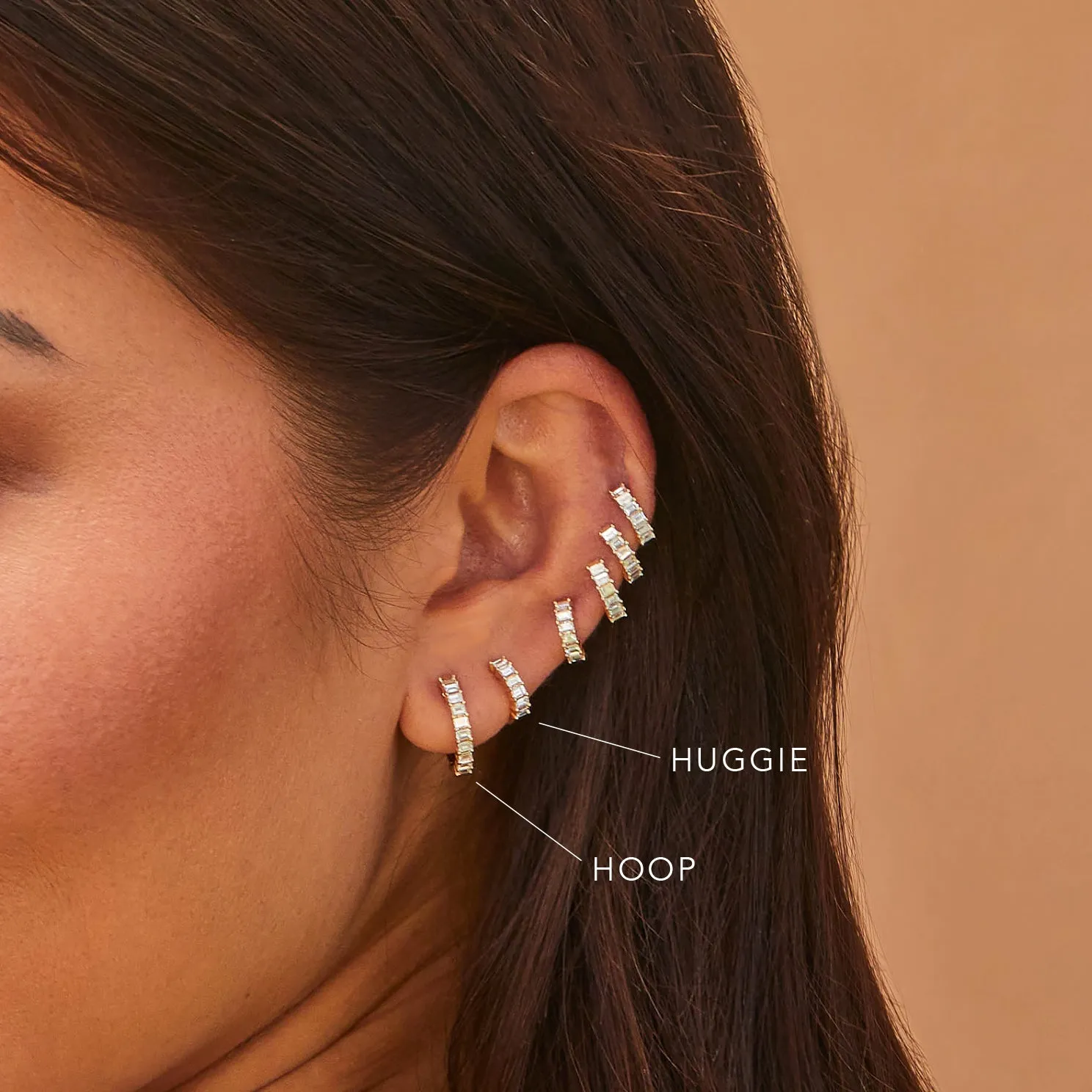 Prong Set Diamond Baguette Huggie Earring