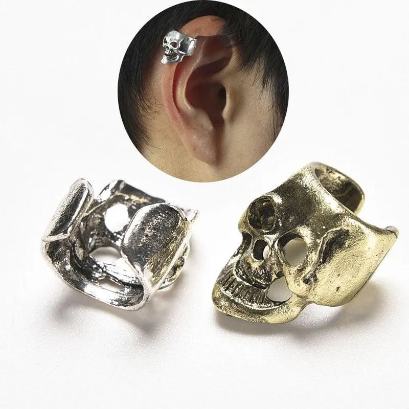 Punk Style Small Hollow Skull Ear Cuff with Antique Charm Clip Earrings