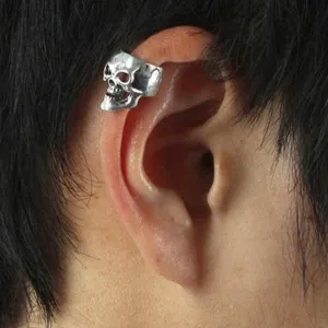 Punk Style Small Hollow Skull Ear Cuff with Antique Charm Clip Earrings