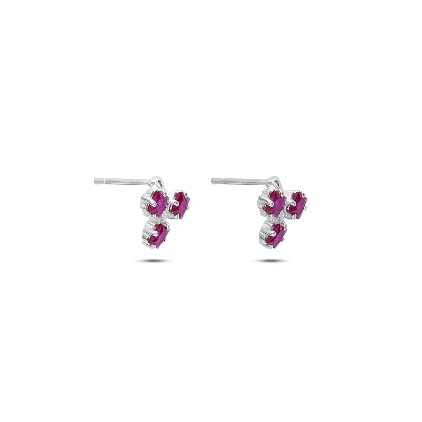Pure Silver Earrings - Triple Pink Ruby Blossom