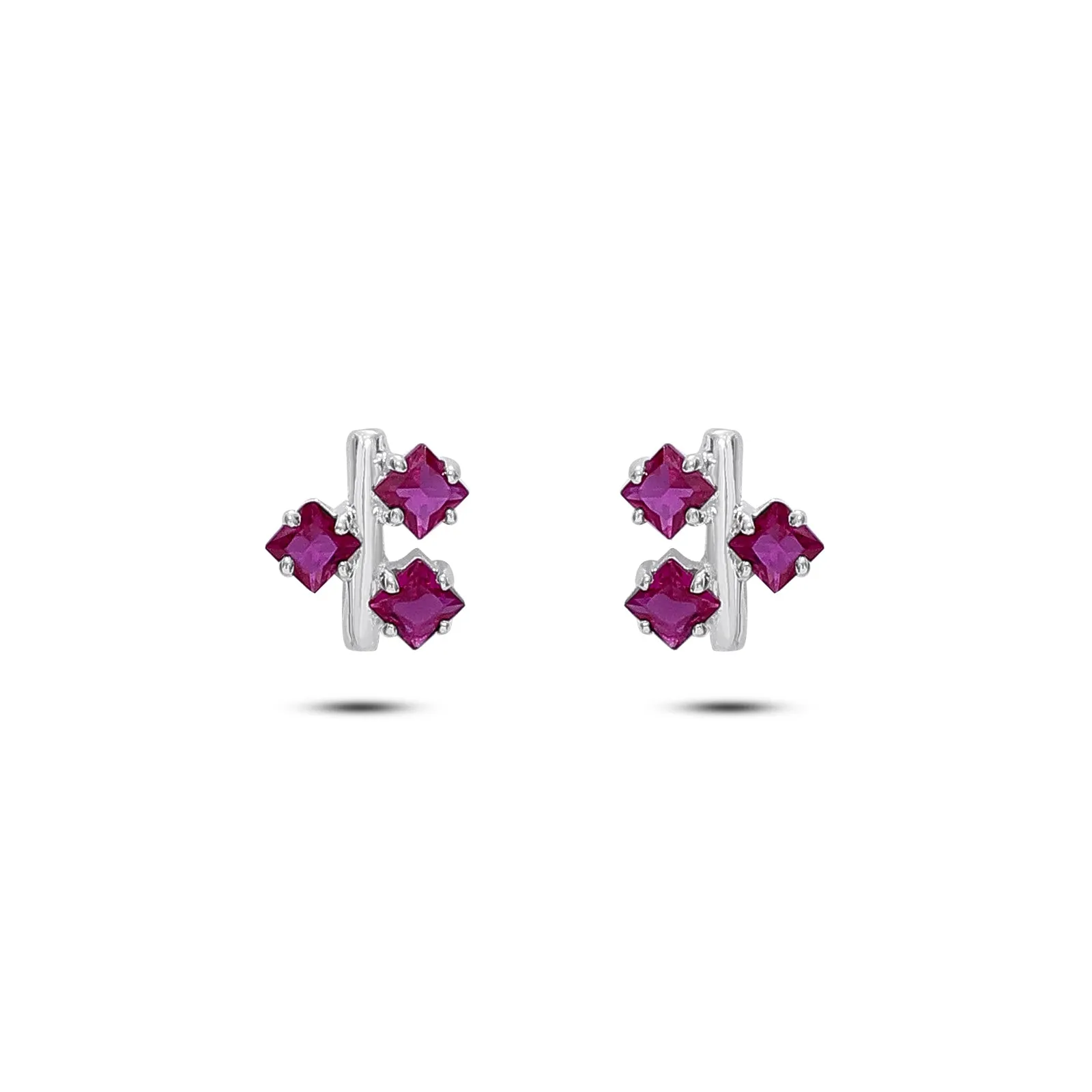 Pure Silver Earrings - Triple Pink Ruby Blossom