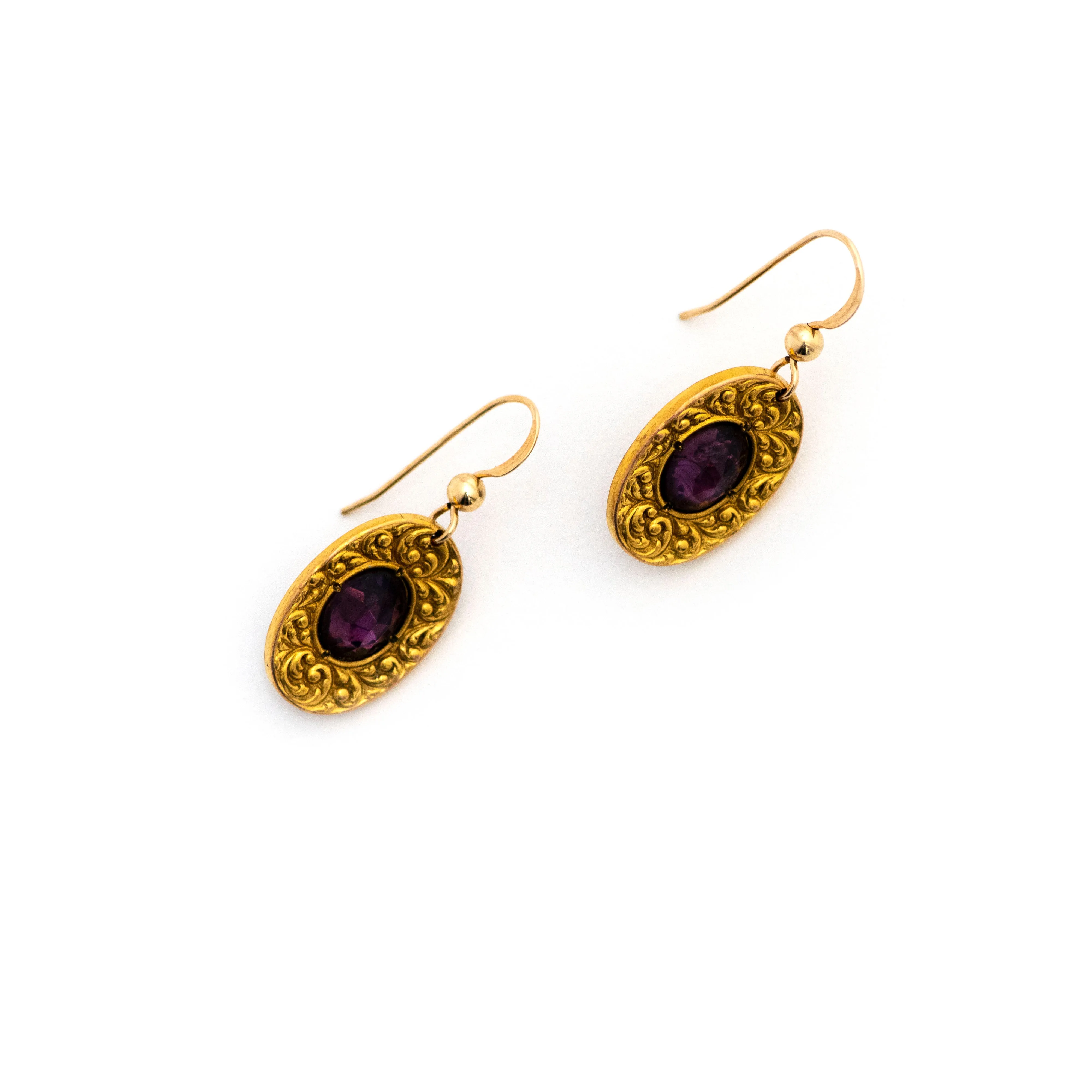 Purple and Gold Antique Cufflink Earrings