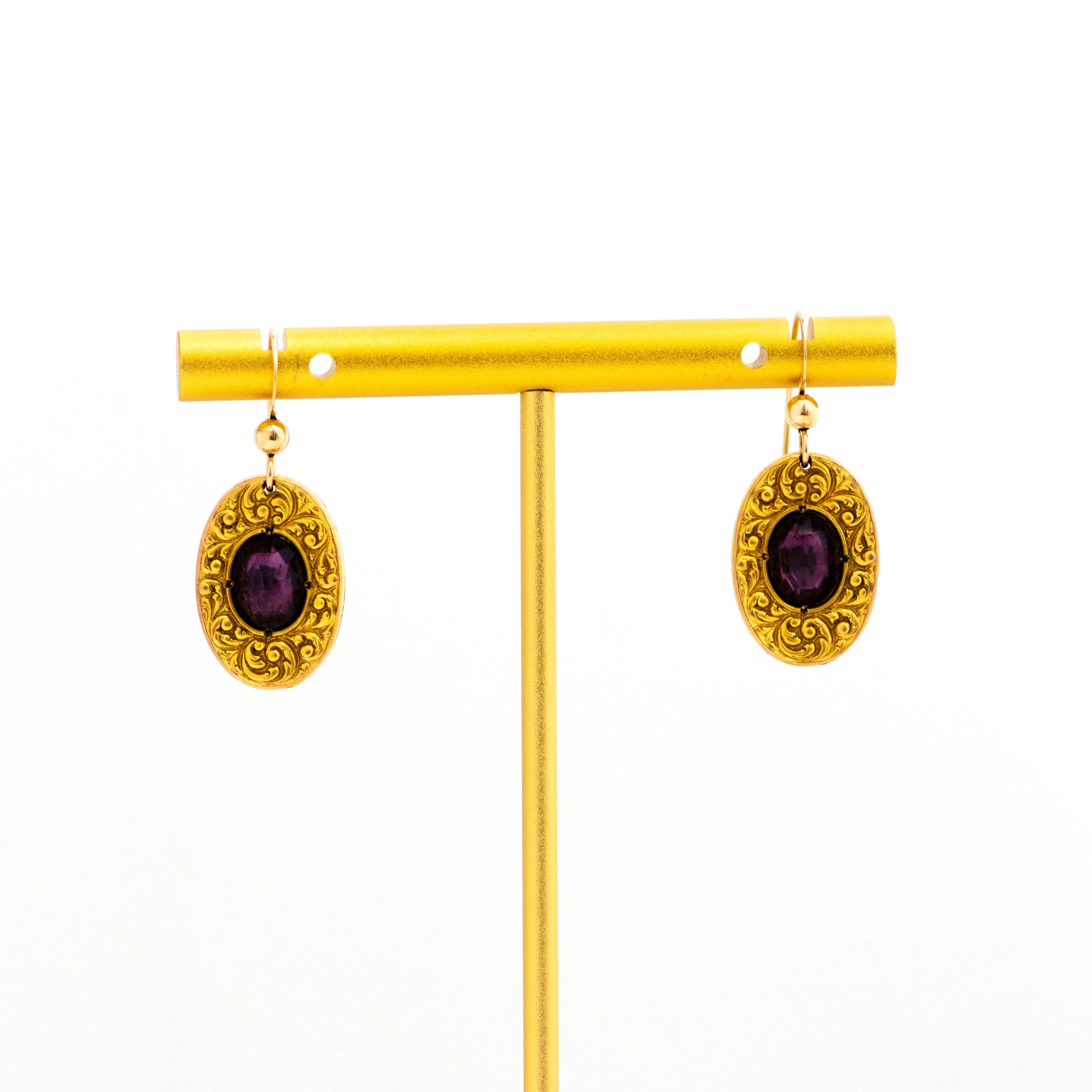Purple and Gold Antique Cufflink Earrings