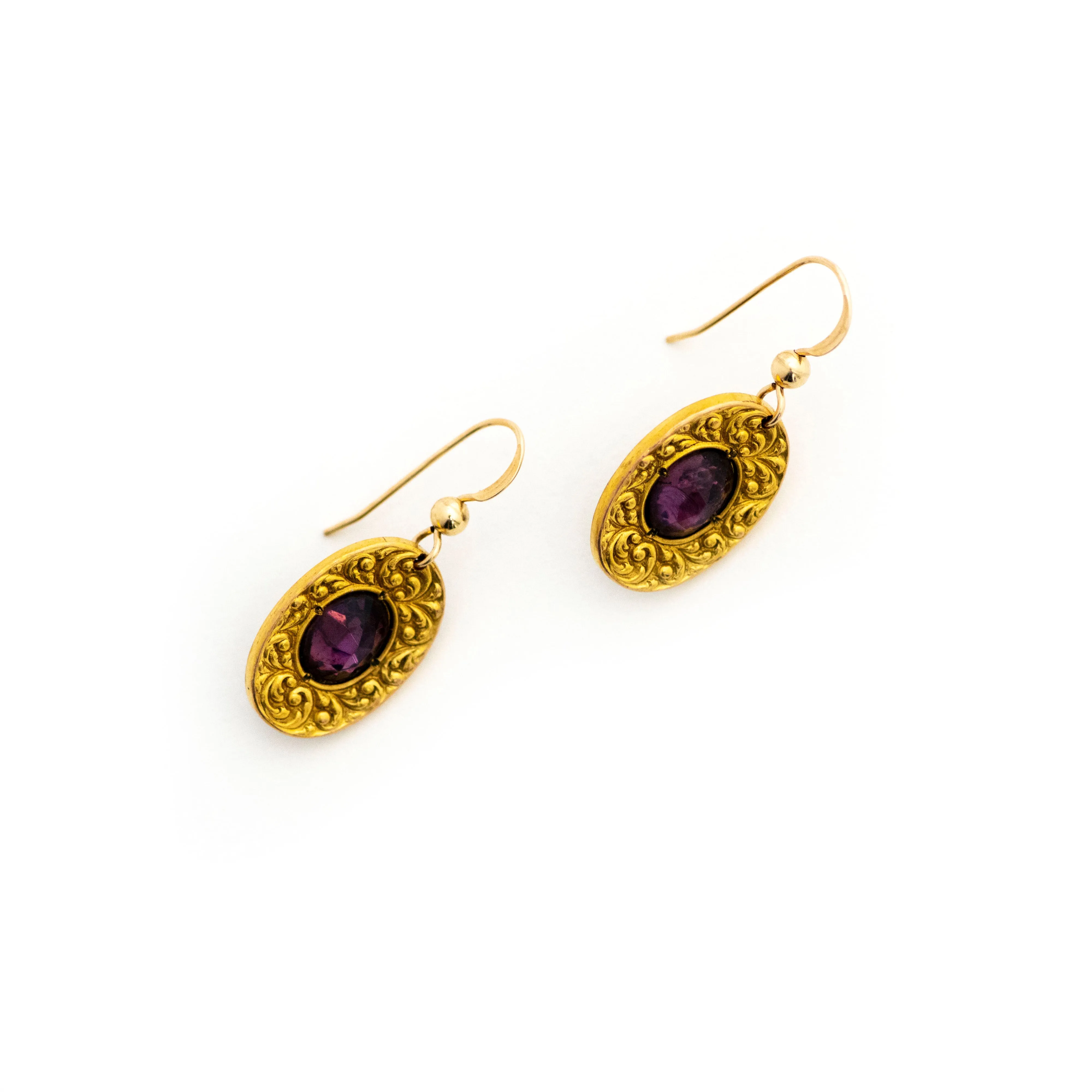 Purple and Gold Antique Cufflink Earrings