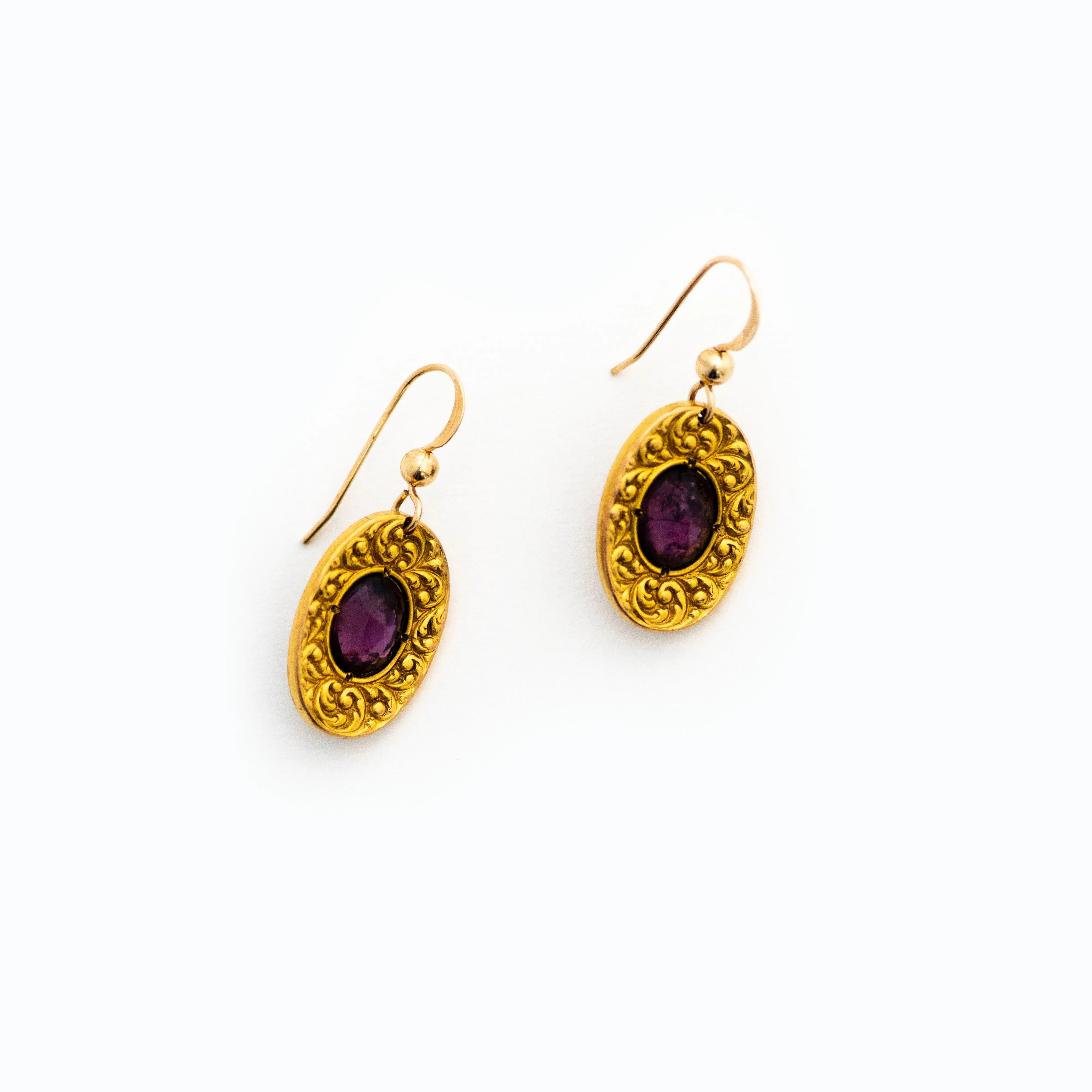 Purple and Gold Antique Cufflink Earrings