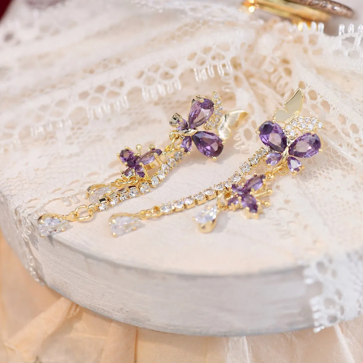 Purple Butterfly Drop Earrings