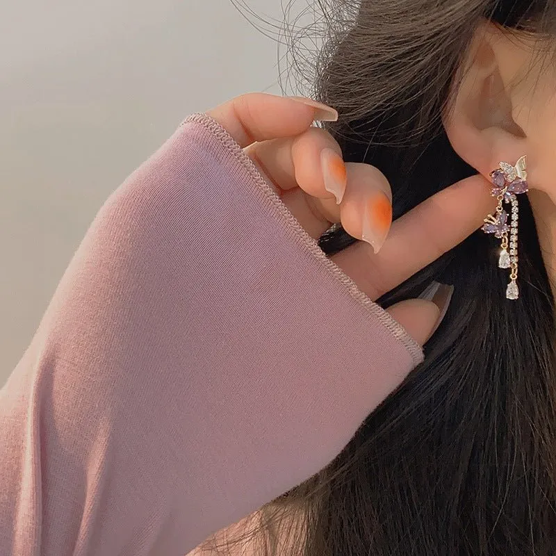 Purple Butterfly Drop Earrings