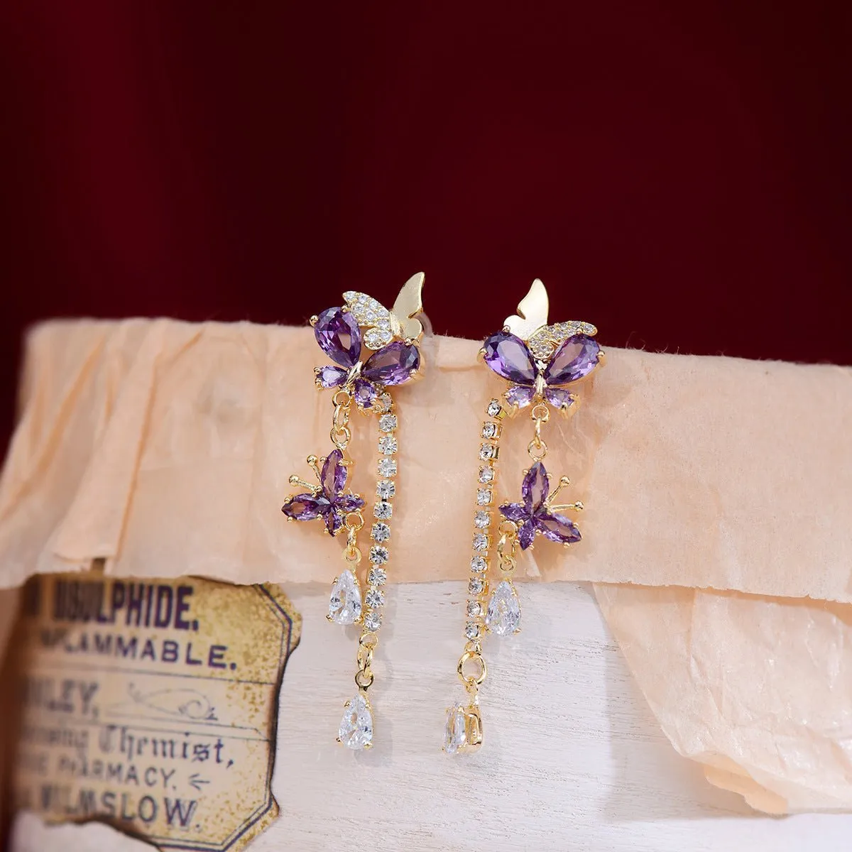 Purple Butterfly Drop Earrings