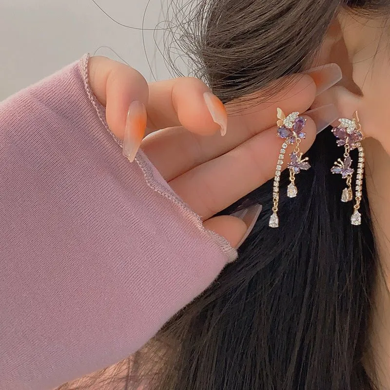 Purple Butterfly Drop Earrings