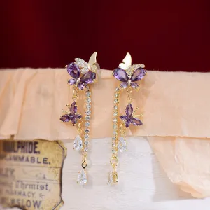 Purple Butterfly Drop Earrings
