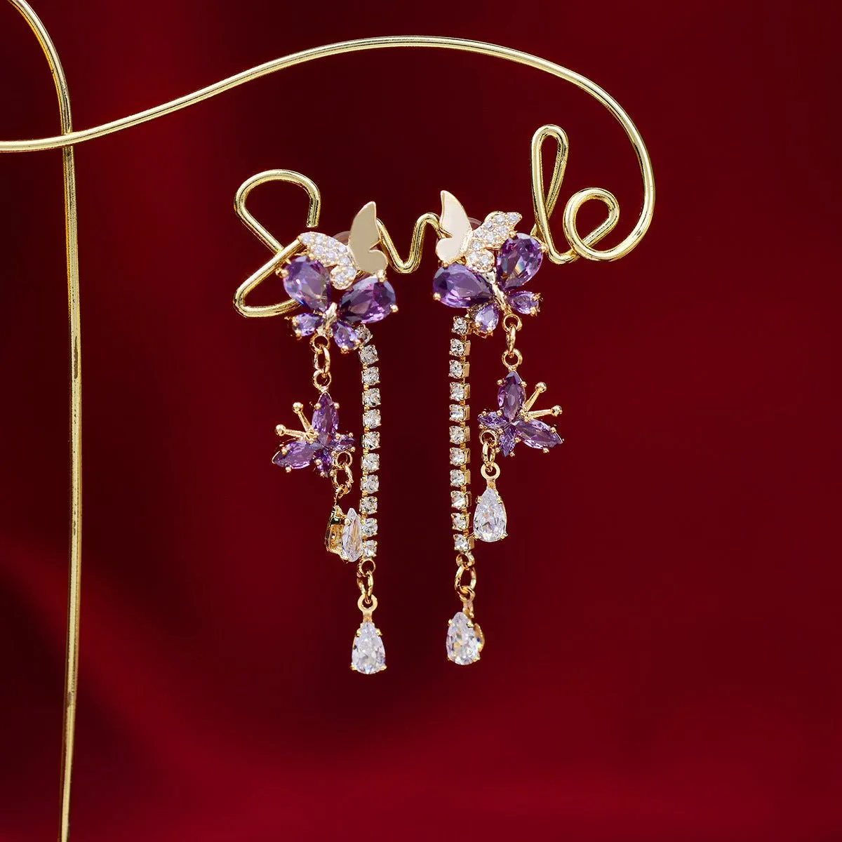 Purple Butterfly Drop Earrings