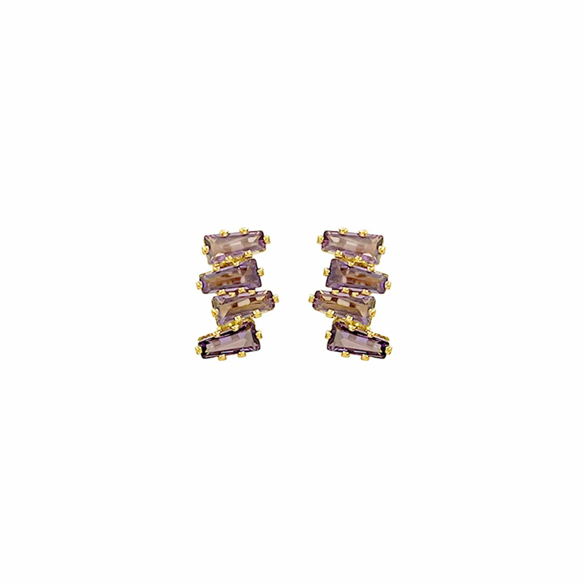 Purple Crystal & 18K Gold-Plated Geometric Stud Earrings
