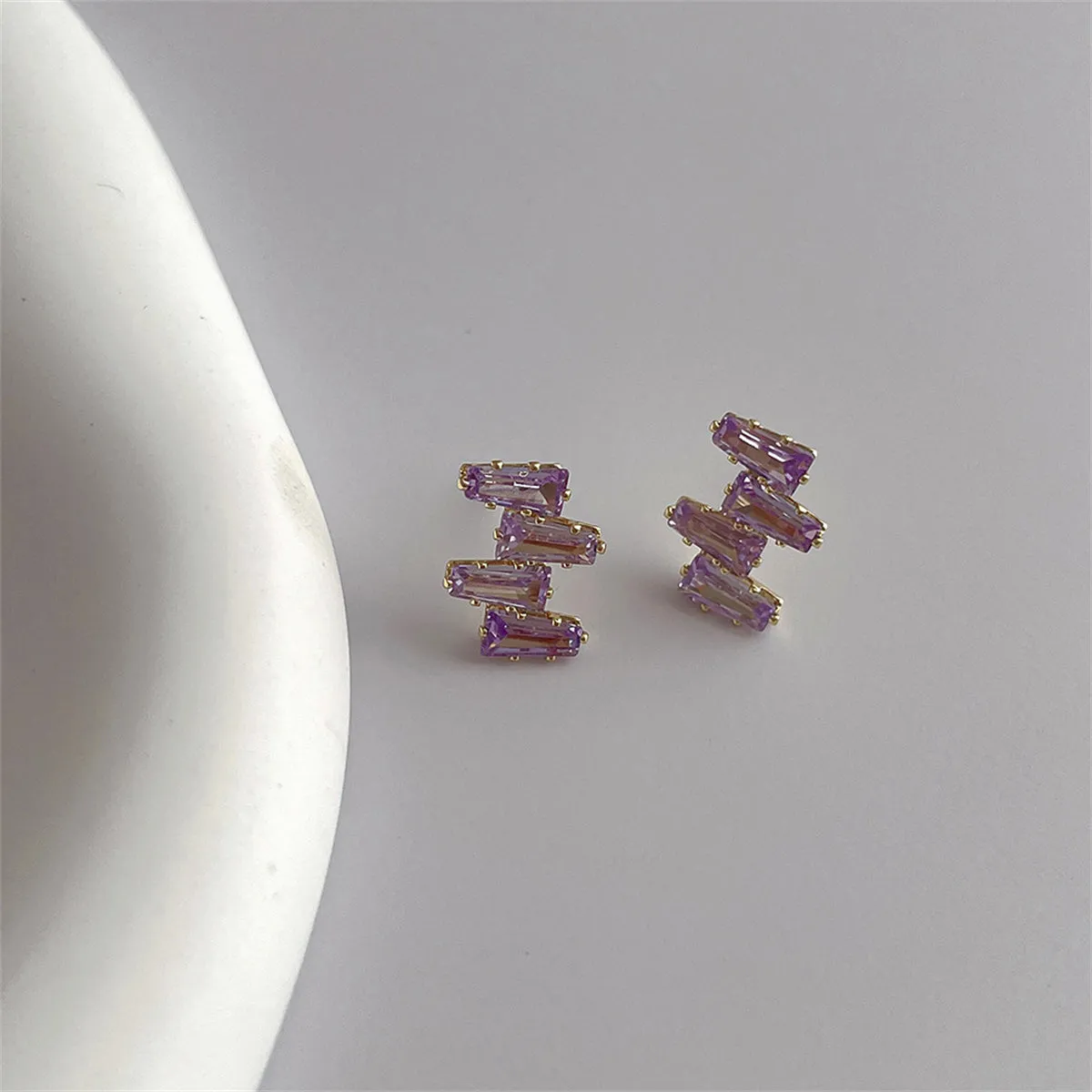 Purple Crystal & 18K Gold-Plated Geometric Stud Earrings